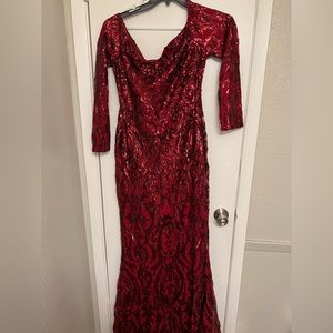 Dark red formal dress. Off the shoulder size large.